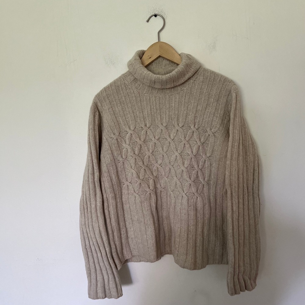 Fisherman Out of Ireland Merino Cashmere Turtleneck Sweater Beige L Made in Eire